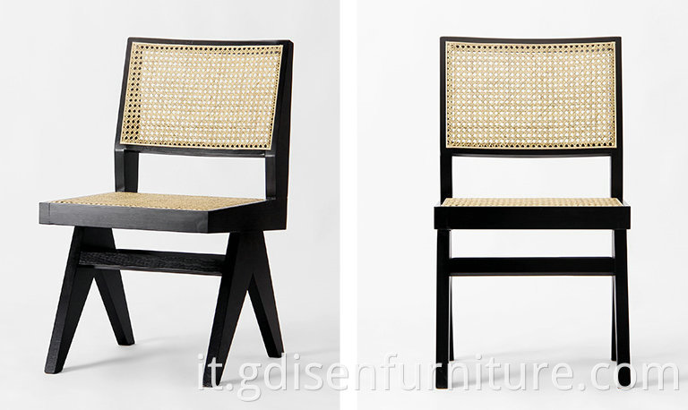 Sedia da pranzo in stile europeo Designer Pierre Jeanneret Dining sedia in legno massiccio sedia posteriore Rattan